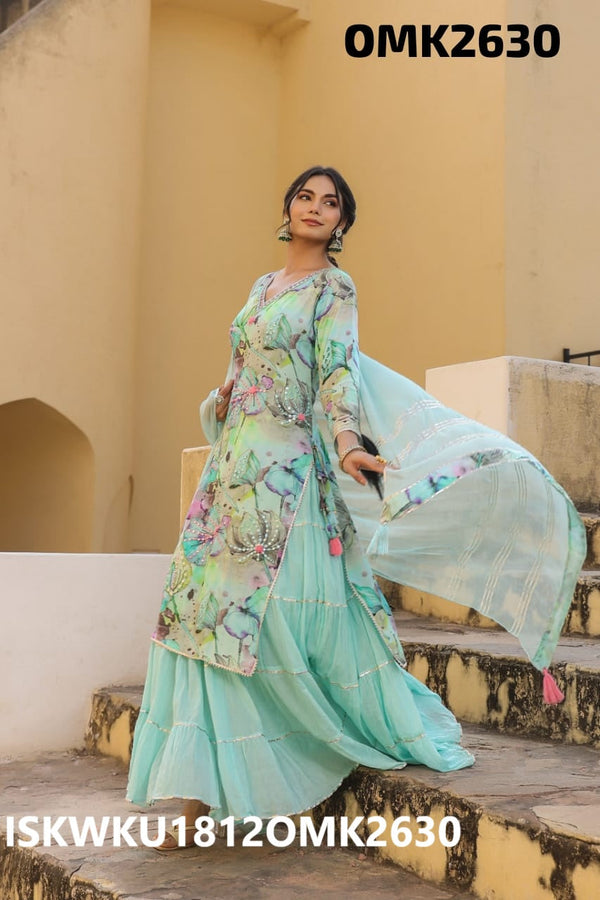 Digital Printed Maslin Kurti With Chiffon Dupatta-ISKWKU1812OMK2630