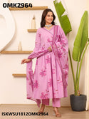 Digital Floral Printed Cotton Anarkali Kurti With Pant And Floral Printed Dupatta-ISKWSU1812OMK2964