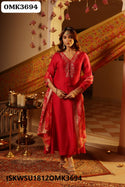 Embroidered Silk Kurti With Pant And Banarasi Silk Dupatta-ISKWSU1812OMK3694