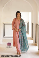 Embroidered Malmal Chanderi Kurti With Silk Pant And Dupatta-ISKWSUFC201224P