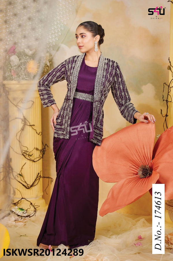 Silk Ready To Wear Saree With Blouse And Embroidered Jacket-ISKWSR20124289