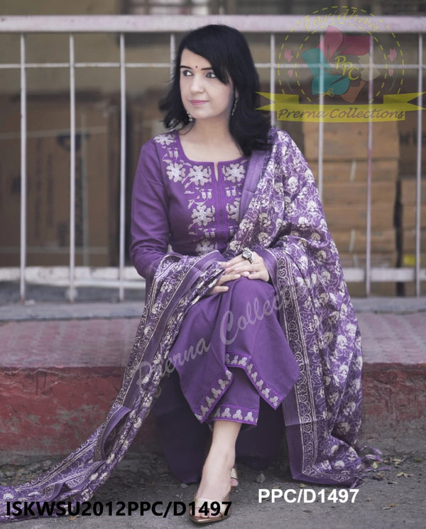 Khadi Cotton Kurti With Khadi Pant And Digital Printed Khadi Silk Dupatta-ISKWSU2012PPC/D1497