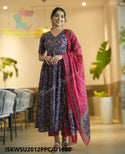 Kalamkari Printed Cotton Anarkali Kurti With Pant And Malmal Cotton Dupatta-ISKWSU2012PPC/D1680