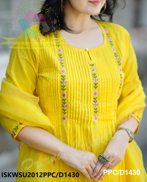 Embroidered Cotton Kurti With Pant And Kota Doriya Dupatta-ISKWSU2012PPC/D1430