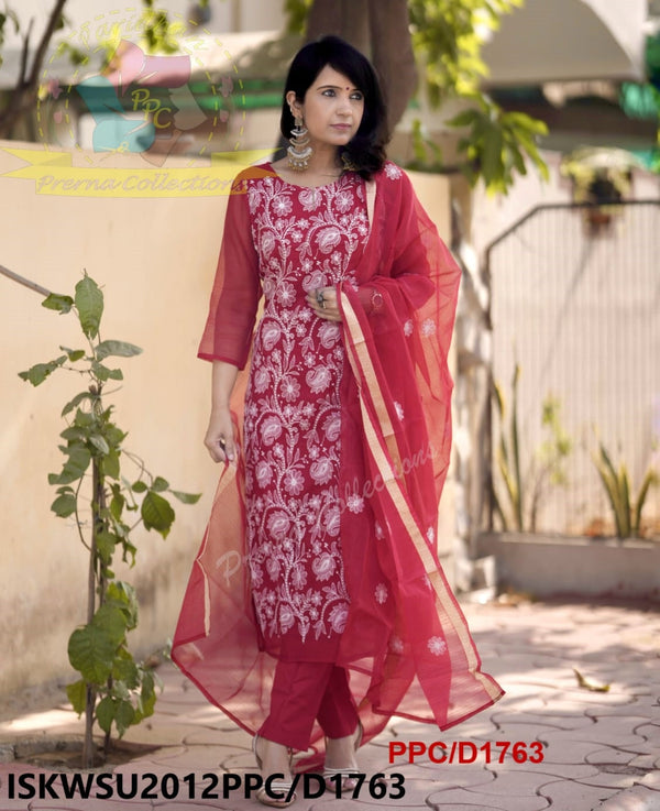 Embroidered Kota Doriya Kurti With Cotton Pant And Dupatta-ISKWSU2012PPC/D1763