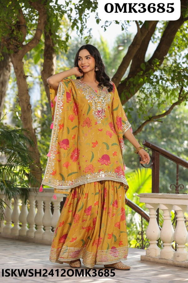 Printed Maslin Kaftan Kurti With Sharara-ISKWSH2412OMK3685