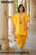 Embroidered Cotton Kaftan With Dhoti Pant-ISKWKFT2412OMK3019