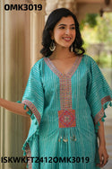 Embroidered Cotton Kaftan With Dhoti Pant-ISKWKFT2412OMK3019