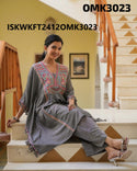 Embroidered Cotton Kaftan With Pant-ISKWKFT2412OMK3023