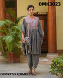 Embroidered Cotton Kaftan With Pant-ISKWKFT2412OMK3023