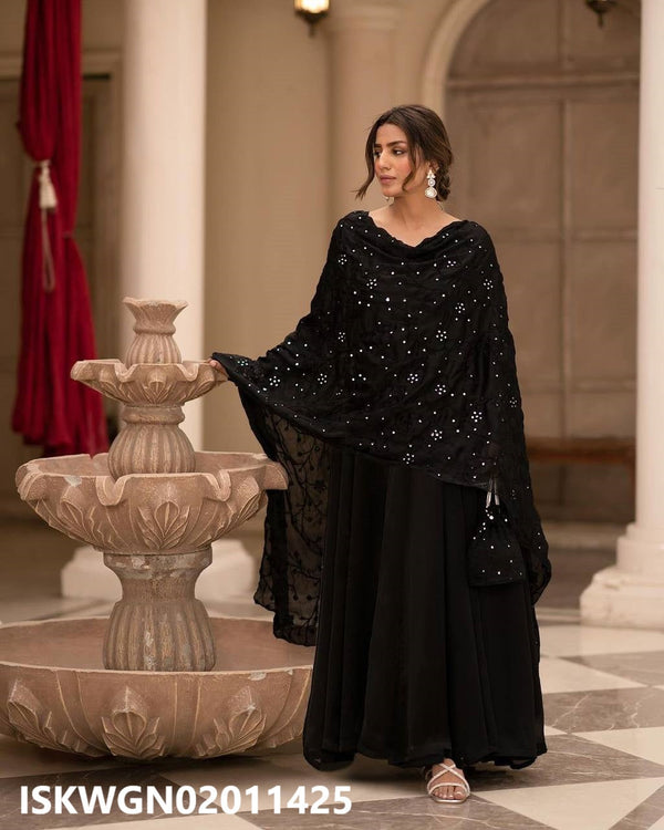 Silk Gown With Embroidered Dupatta-ISKWGN02011425/1426