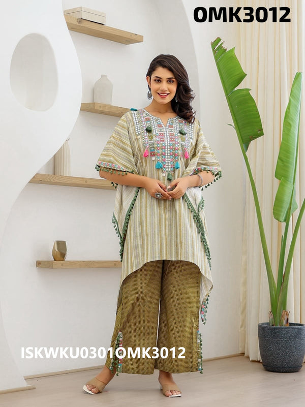 Sequined Cotton Kaftan Top With Pant-ISKWKU0301OMK3012