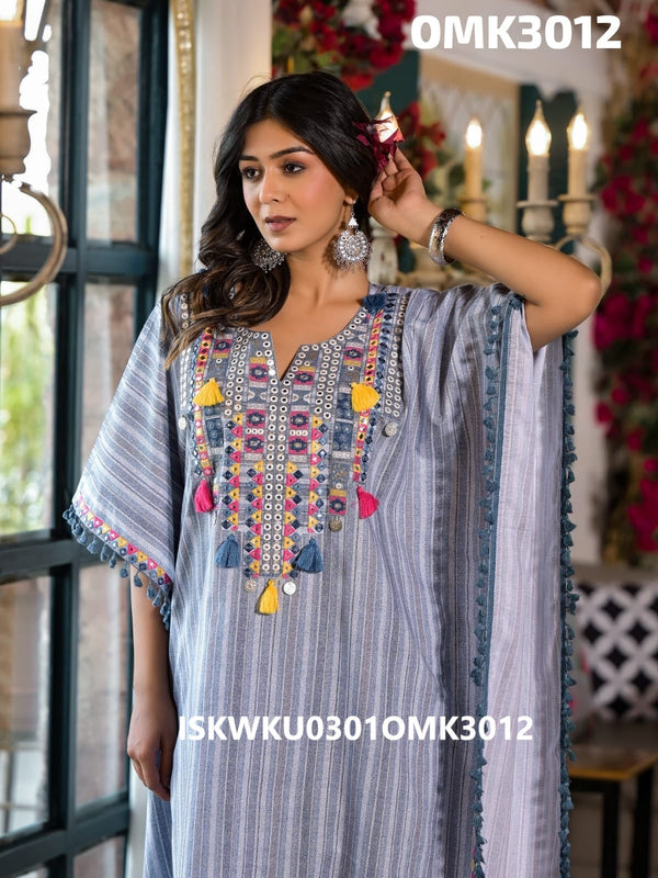 Sequined Cotton Kaftan Top With Pant-ISKWKU0301OMK3012