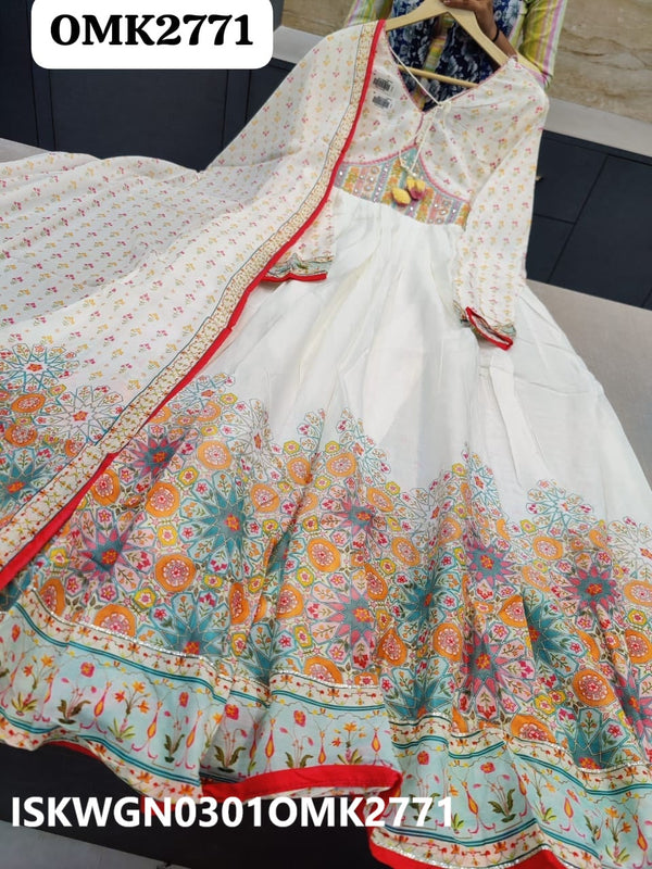 Digital Floral Printed Malmal Cotton Gown With Dupatta-ISKWGN0301OMK2771