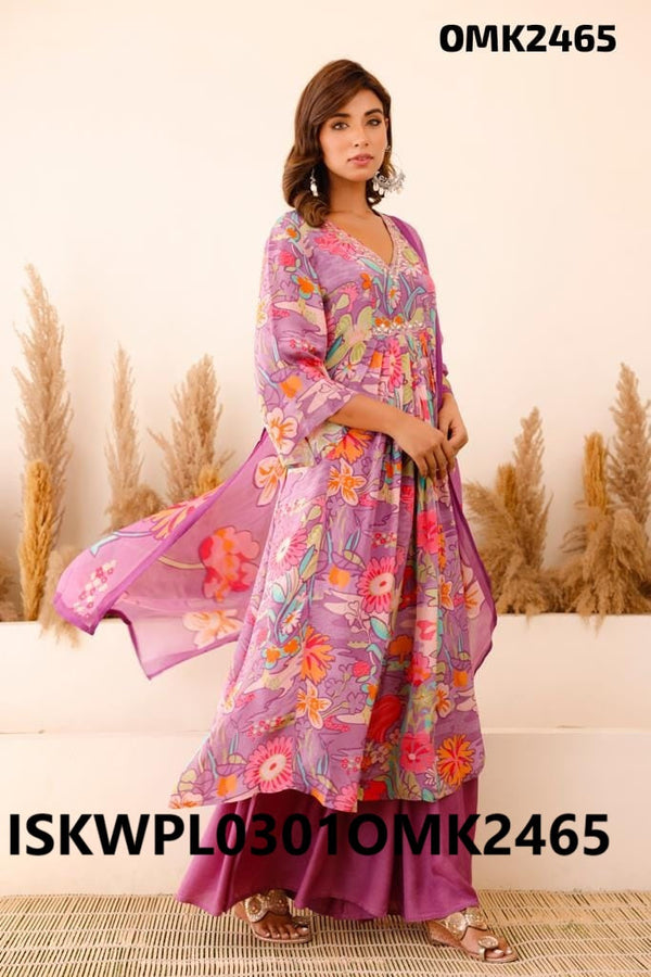 Digital Floral Printed Crepe Anarkali Kurti With Palazzo And And Dupatta-ISKWPL0301OMK2465