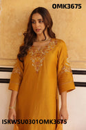 Embroidered Silk Kurti With Shantoon Pant And Organza Dupatta-ISKWSU0301OMK3675