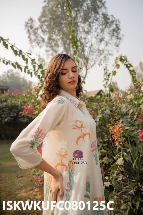 Hand Block Printed Malmal Cotton Flared Kurti With Pant-ISKWKUFC080125C