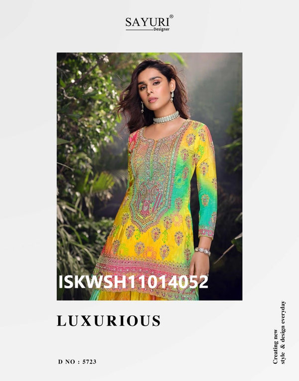 Embroidered Chinon Silk Kurti With Palazzo And Net Dupatta-ISKWSH11014052