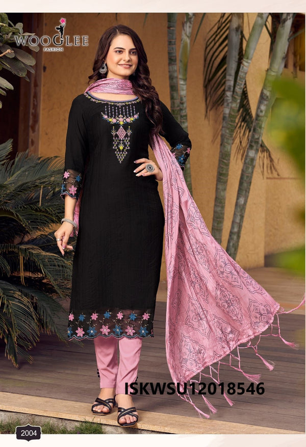 Embroidered Viscose Weaving Kurti With Lycra Cotton Pant And Bandhani Printed Dupatta-ISKWSU12018546