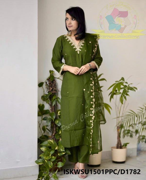 Embroidered Organza Kurti With Silk Pant And Dupatta-ISKWSU1501PPC/D1782