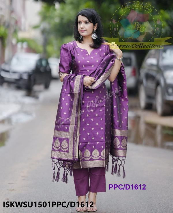 Banarasi Weaved Chanderi Kurti With Cotton Pant And Banarasi Silk Dupatta-ISKWSU1501PPC/D1612