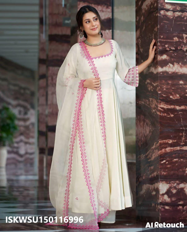 Embroidered Georgette Anarkali Kurti With Palazzo And Dupatta-ISKWSU150116996