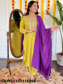 Embroidered Rayon Kurti With Pant And Silk Dupatta-ISKWSU150116998