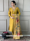 Embroidered Chanderi Kurti With Pant And Printed Jacquard Silk Dupatta-ISKWSU150116900