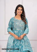 Floral Printed Cotton Anarkali Kurti With Stripe Printed Pant And Dupatta-ISKWSU150112444