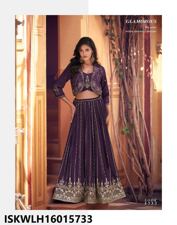 Embroidered Chinon Silk Lehenga And Blouse Attached With Jacket-ISKWLH16015735