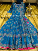 Hand Block And Liquid Gold Printed Art Silk Gown With Kota Doriya Dupatta-ISKWGN1701NP3172