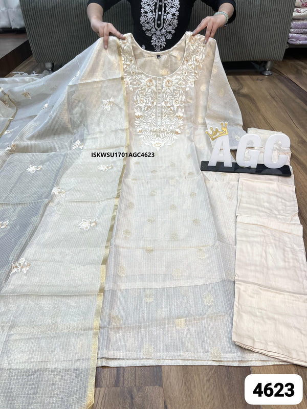 Kota Chanderi Silk Kurti With Maslin Pant And Self Weaved Dupatta-ISKWSU1701AGC4623