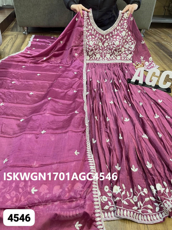 Embroidered Chinon Silk Gown With Dupatta-ISKWGN1701AGC4546