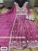 Embroidered Chinon Silk Gown With Dupatta-ISKWGN1701AGC4546