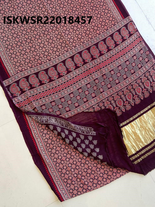 Ajrakh Printed Modal Silk Saree With Blouse-ISKWSR22018457