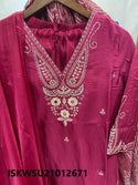 Embroidered Silk Kurti With Pant And Organza Dupatta-ISKWSU21012671