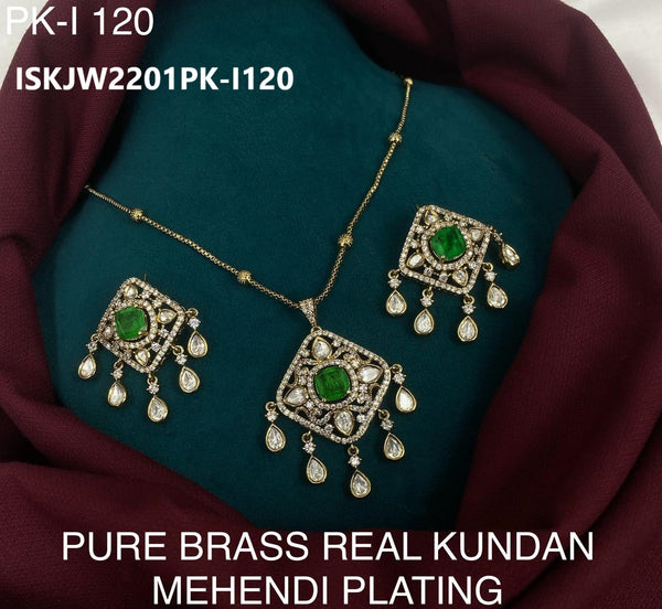 Pure Brass Real Mehendi Plating Kundan Set-ISKJW2201PK-I120