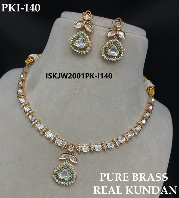 Pure Brass Kundan Jewelry Set-ISKJW2001PK-I140