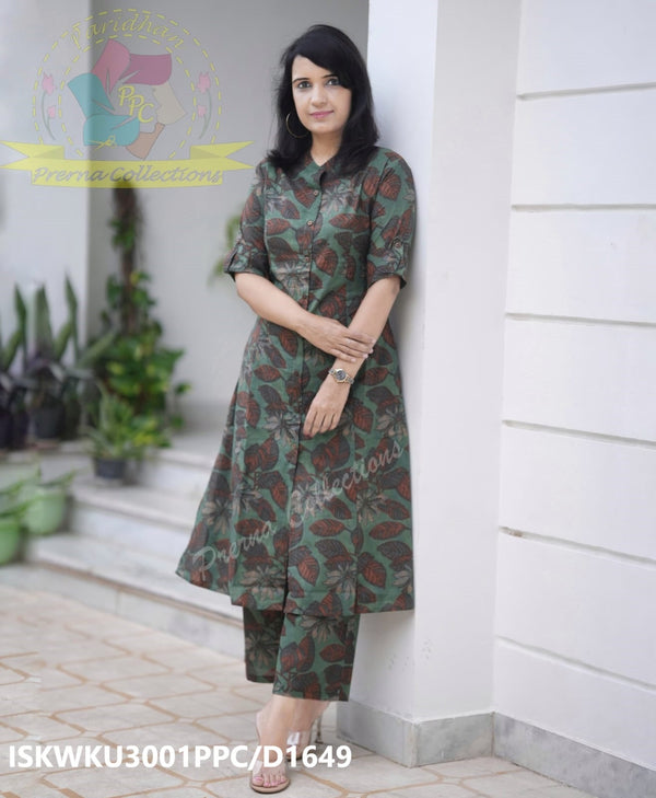 Kalamkari Printed Cotton A-Line Kurti With Pant-ISKWKU3001PPC/D1649