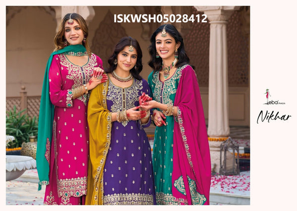 Embroidered Chinon Kurti With Sharara And Dupatta-ISKWSH05028412