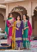 Embroidered Chinon Kurti With Sharara And Dupatta-ISKWSH05028412