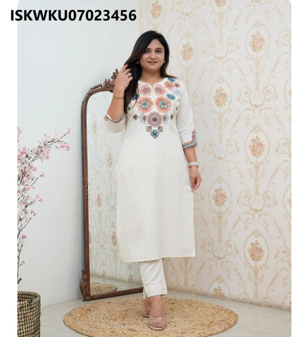 Embroidered Cotton Kurti With Pant-ISKWKU07023456