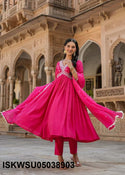 Embroidered Chanderi Silk Anarkali Kurti With Pant And Dupatta-ISKWSU05038903