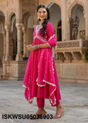 Embroidered Chanderi Silk Anarkali Kurti With Pant And Dupatta-ISKWSU05038903