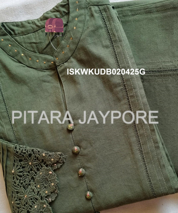Embroidered Linen Cotton Kurti With Pant-ISKWKUDB020425G