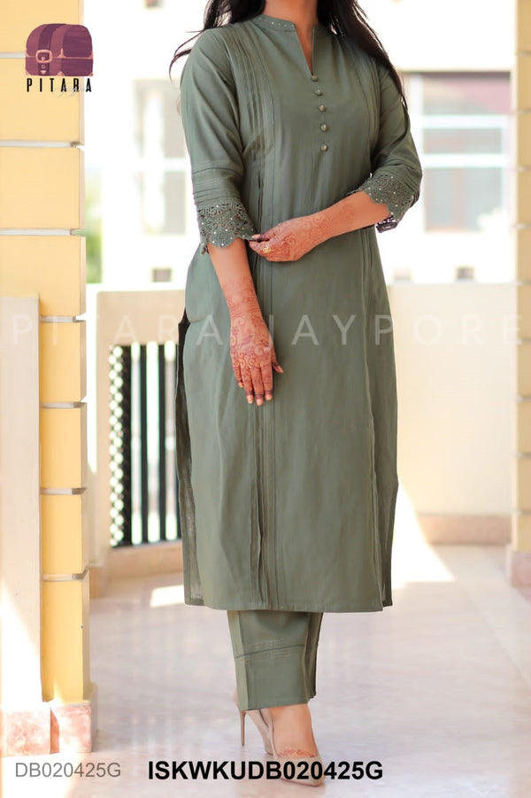 Embroidered Linen Cotton Kurti With Pant-ISKWKUDB020425G