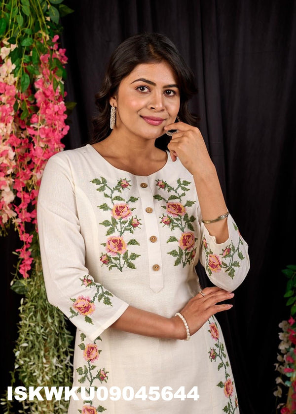 Embroidered Cotton Kurti With Pant-ISKWKU09045644