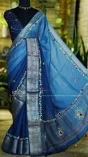 Embroidered Munga Crepe Silk Saree With Blouse-ISKWSR1204HS3798