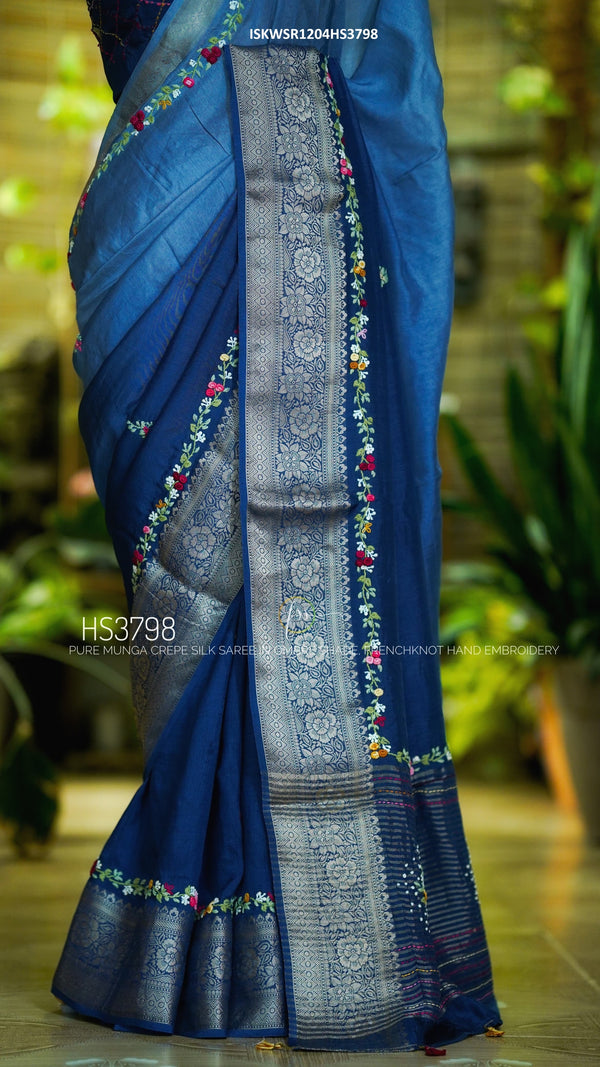 Embroidered Munga Crepe Silk Saree With Blouse-ISKWSR1204HS3798