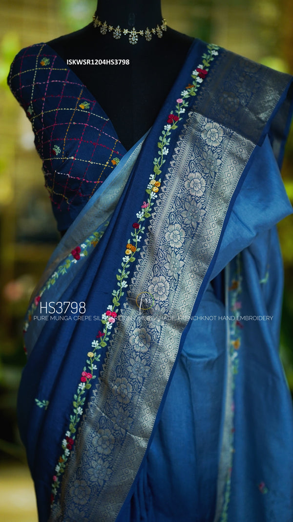 Embroidered Munga Crepe Silk Saree With Blouse-ISKWSR1204HS3798
